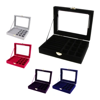 

Glass Top 12 Compartment and 6 Slots Jewelry Display Case Ring Earring Case