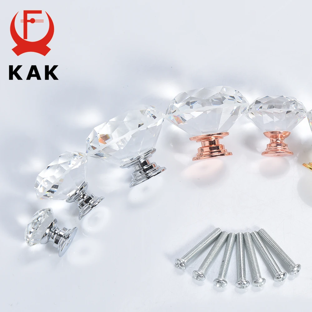 furniture handles Crystal Diamond Cabinet Knobs 30mm Gold Kitchen Cupboard Door Pulls Dresser 10Pieces