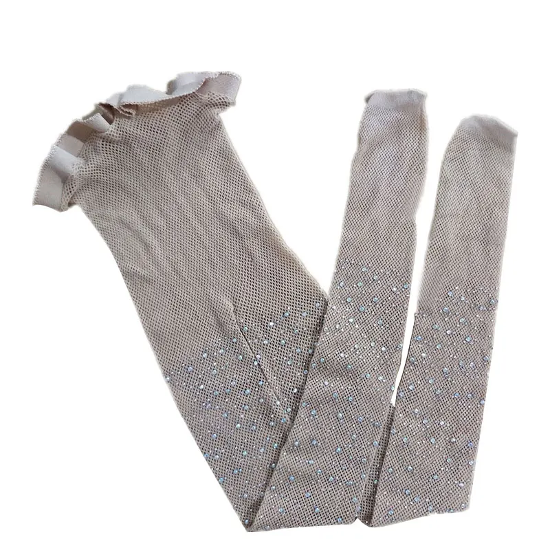 Колготки для детей из тонкой прозрачной ткани для ажурные блестящие стразы чулки блестящие леггинсы с узорами в форме 7 16Y колготки для девочек