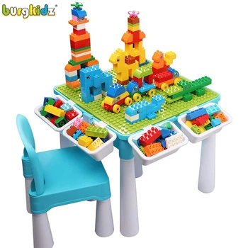 

Burgkidz Kids activity table set,128 Pcs Large Building Blocks Compatible all Bricks Toy,Building Block Game Table for Children