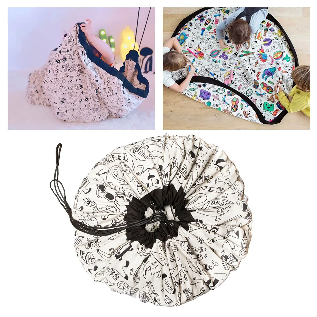 

Playing Mat Portable Kids Toy Storage Bag Large Capacity Drawstring Pouch Toys Organizer Fashion Practical Storage Bags