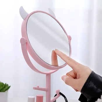 

Cartoon Cute Cat Ear Desktop Single Side High Definition Make Up Mirror for Bedroom Rotating Princess Decorative Portable Vanity