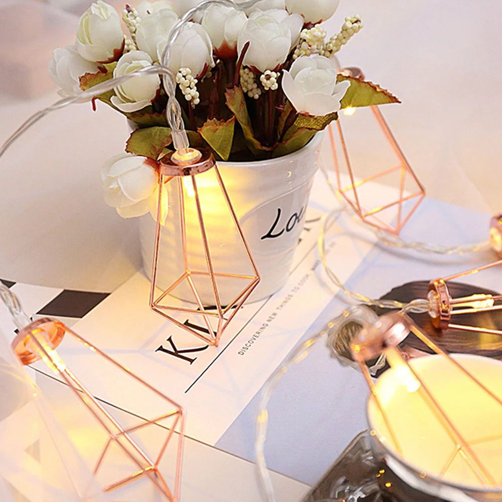 10-20LED Rose Gold Metal Diamond String Fairy Light Christmas Wedding Lamp New Year Home Decoration Warm White String Lights 4