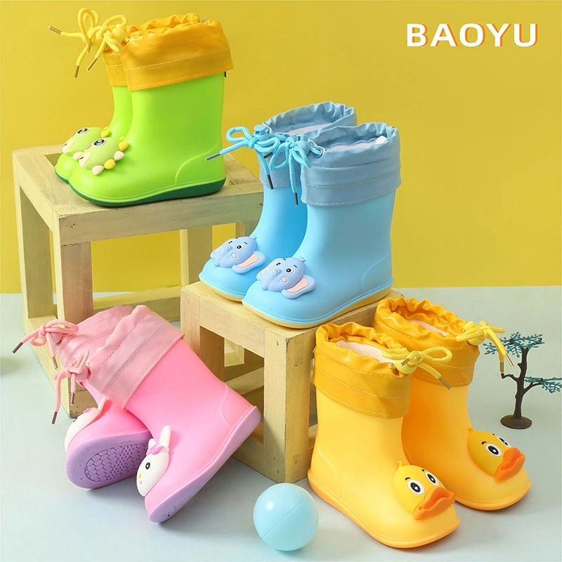 Botas de lluvia para niños, zapatos de agua dibujos animados, impermeables, antideslizantes, cálidas, botas goma| | -