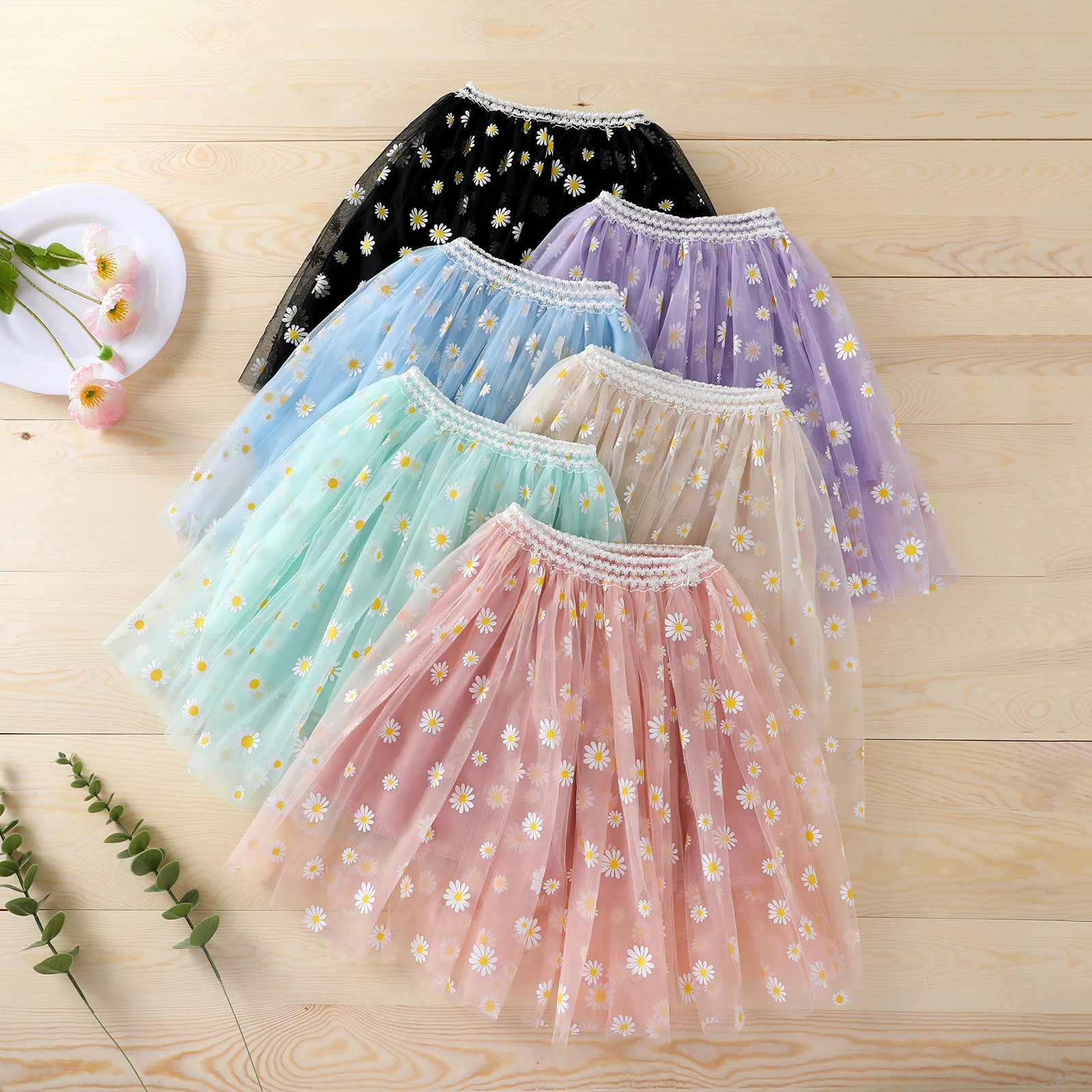 pudcoco 2021 New Toddler Cute Daisy Print Girls Midi Tulle Skirt Elastic Waist 3-Layer Tutu Skirts Clothing | Детская одежда и