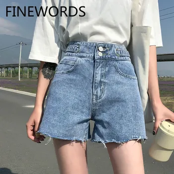 

FINEWORDS Vintage Casual High Waist Shorts Jeans Women Korean Style Denim Jeans Short Cintura Alta Plus Size Shorts Hot Pants