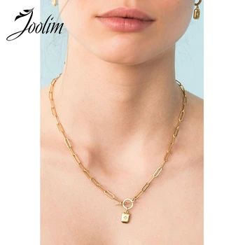 

JOOLIM Stainless Steel Link Chain Necklace Square Pendant Toggle Necklace