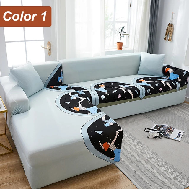 L-Shaped Sofa Cover Corner Sofa Slipcovers Elastic Chaise Cover 1/2/3/4 Seater Stretch Sectional Couch Armchair Cover Protector Color 1