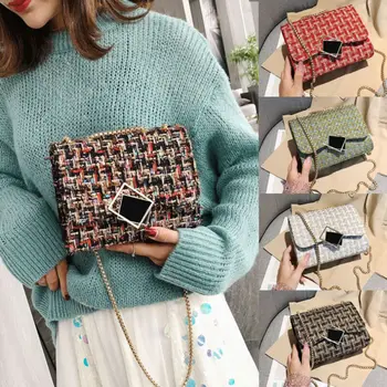 

Fashion Quality Leather Patchwork Women Messenger Bag Female Chain Strap Shoulder Bag Small Criss-Cross Ladies' Flap Bag