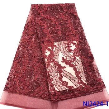 

Burgundy Color Sequins Net Lace Fabric 2019 High Quality African Mesh Wedding Bride Dress Sewing Sequined Embroidered Material
