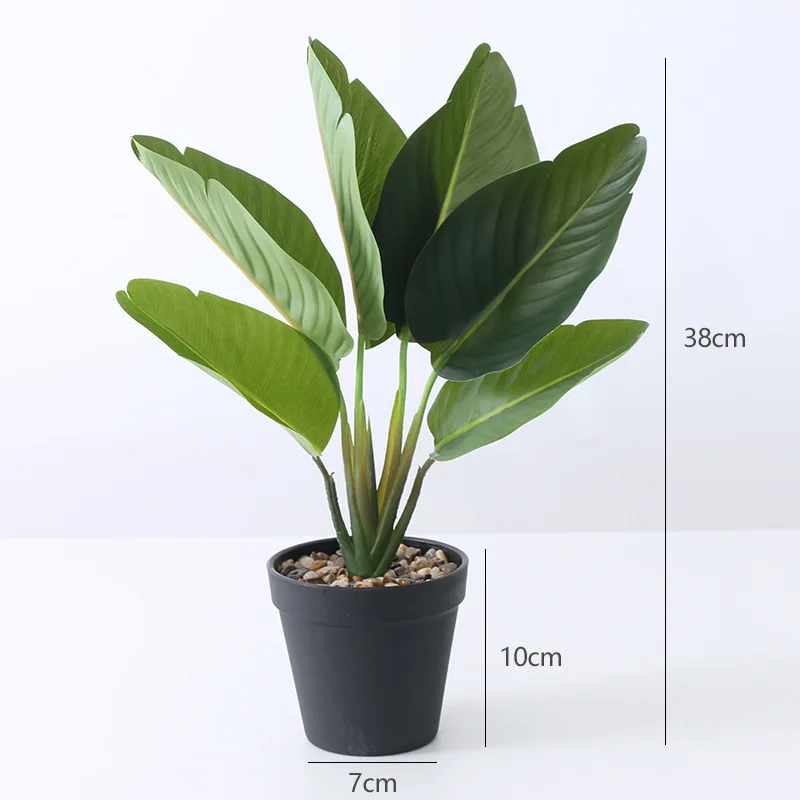 

38cm Artificial Potted Plants Tropical Palm Tree Fake Banana Leaves Desktop Bonsai Plastic Green Leaf For Home Office Decoration