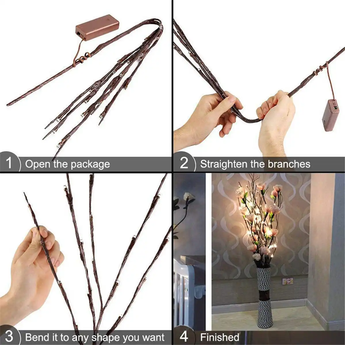 20 Bulbs Led Willow Branch Lights Lamp Natural Tall Vase Filler