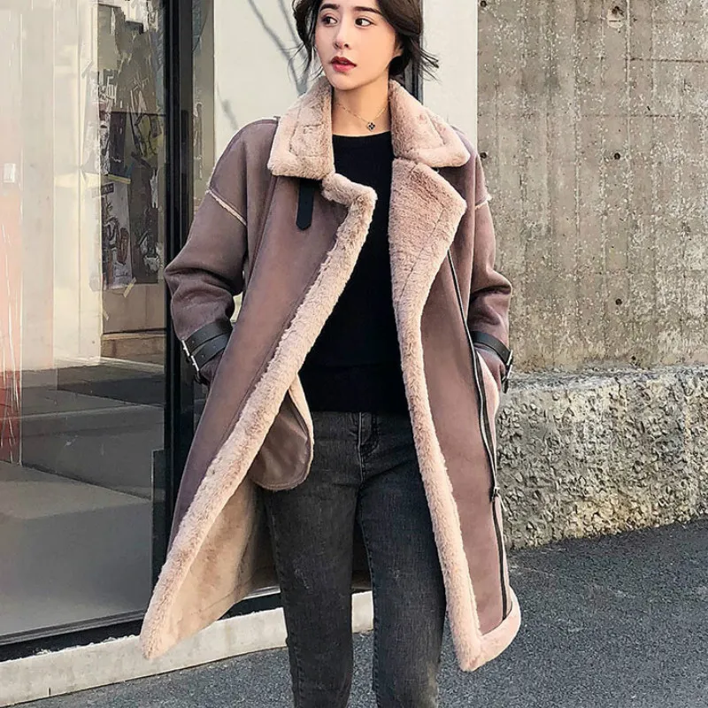 

2019 New Women Faux Fur Coat Suede Leather Jackets Winter Jacket Women Fashion Lamb Fur Coat Female Warm Parka PP300