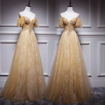 

Evening Dress 2019 Lace Sequined Robe De Soiree Backless Lace Up Evening Dresses for Women Sling Sleeveless Formal Gowns E414