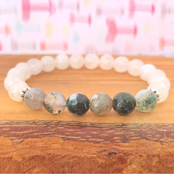 

Wholesale Natural Gem stone Femme Bracelet Faced Moss Agates Rose Quart z Friendship Bracelet Best Gift Bracelet for Her