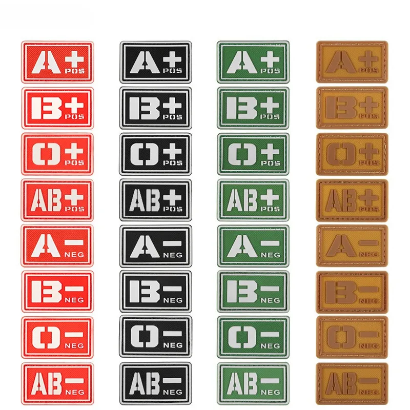 Светящийся значок из ПВХ тактический A + / B +/-O AB +/A-/B-/O-/AB-образный образец крови