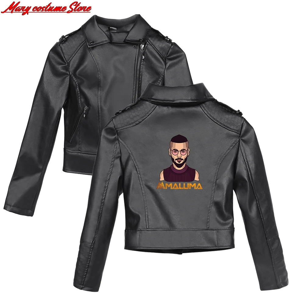 Maluma/пальто с принтом для женщин; Лидер продаж; искусственная кожа; Черная мотоциклетная кожаная куртка; трендовая Повседневная плотная одежда
