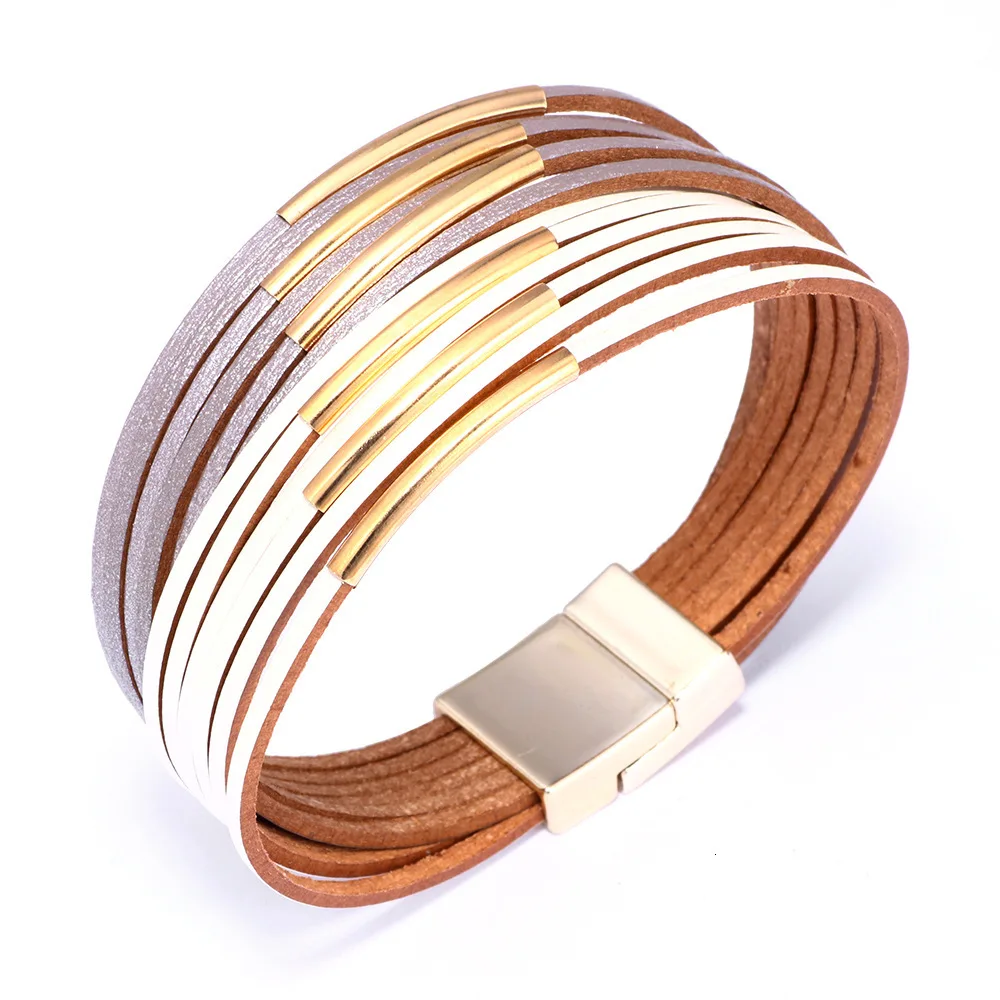 

Bohemian Leather Bracelets For Women 2019 Fashion Ladies Slim Strips Multilayer Wide Wrap Bracelet & Bangles Female Jewelry Gift