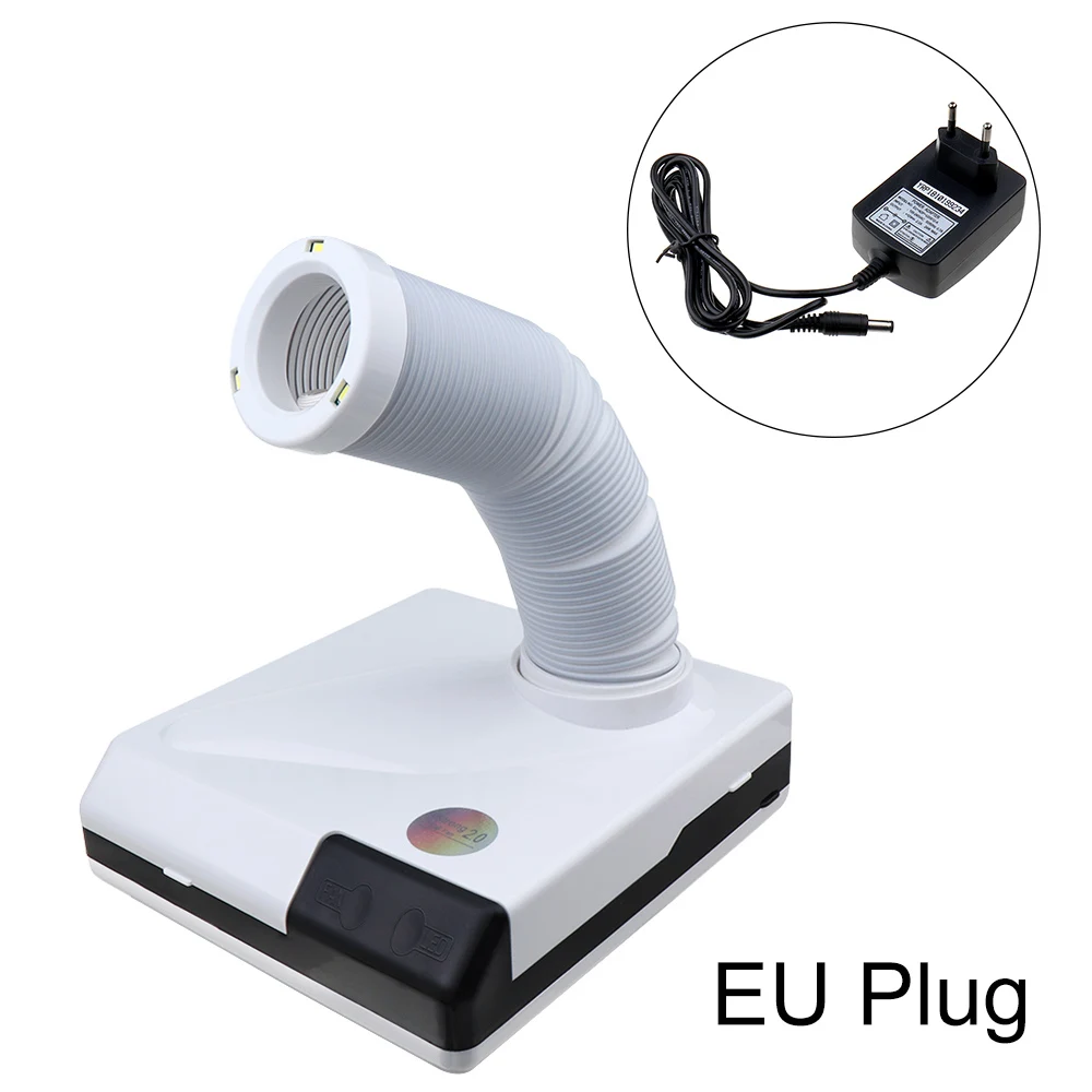 EU Plug White 60 Вт 24000 об/мин Мощный сборщик пыли для ногтей выдвижной локоть дизайн ногтей мощный вентилятор всасывающий пылесос маникюрный аппарат 3 светодиода - Цвет: EU Plug White