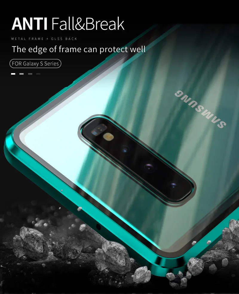 Магнитный чехол для samsung Galaxy S10 S9 S8 Plus, магнитный металлический двухсторонний чехол из закаленного стекла для samsung S10 Plus