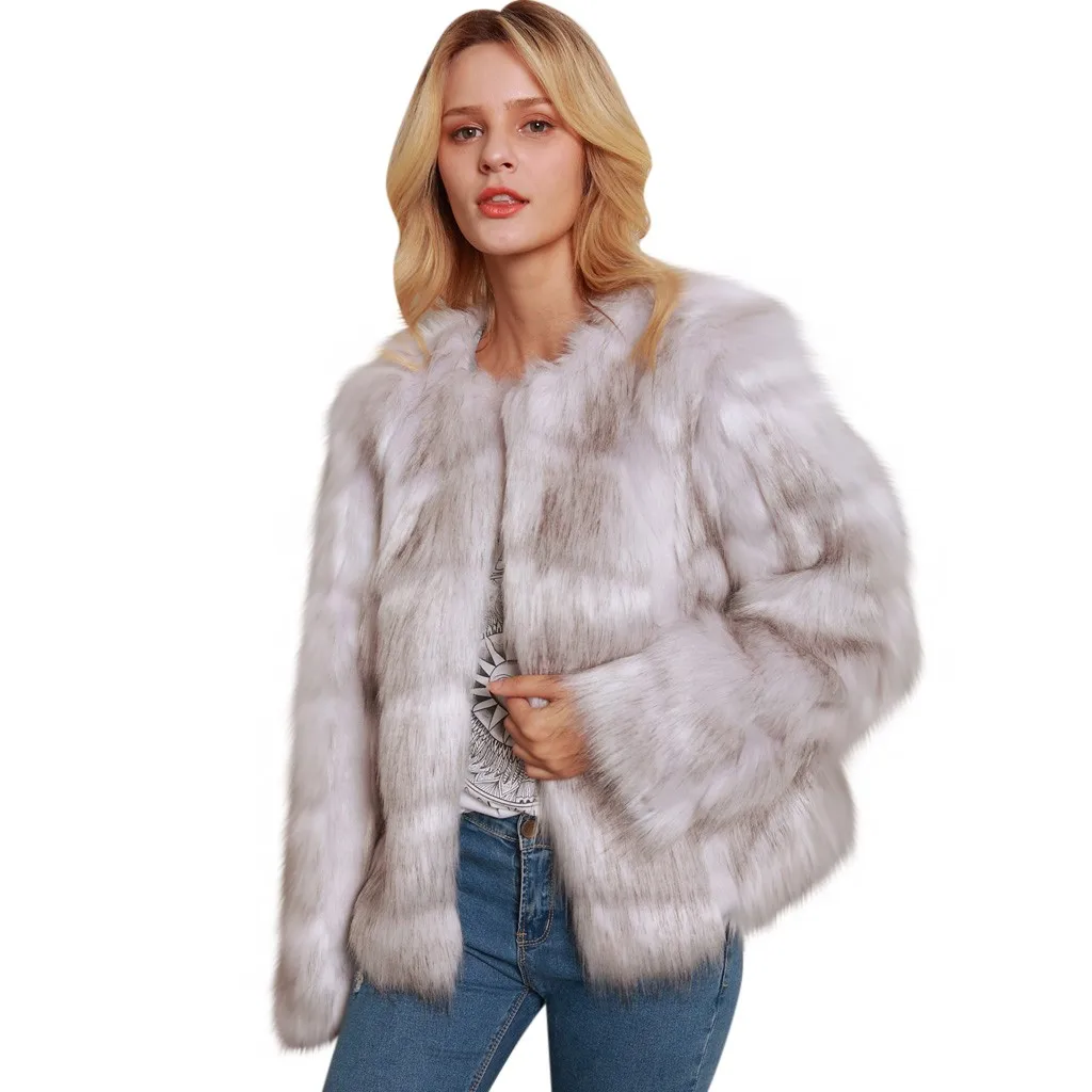 Модное высококачественное повседневное женское пальто из искусственного меха, однотонная зимняя Осенняя теплая Толстая куртка из искусственного меха, верхняя одежда fourrure femme