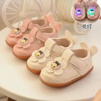 

AFDSWG spring new kids leather shoes LED flashing light PU shoes girls soft bottom girls leather shoes, shoes girls kids