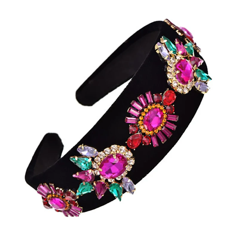 

ZHINI Boho Black Hairbands Headband New Design Rhinestone Flower Hair Hoop Headband for Women Handmade Jewelry Hair Accessories