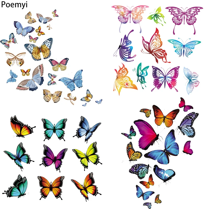 

Poemyi Colorful Butterfly Heat Transfers Iron on Patches for Clothing T-shirt Themal Stickers Decorative Applique on Clothes R