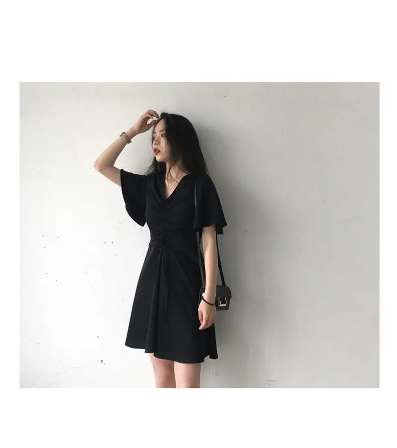 Oversize Dress Women Flare Sleeve Zipper Solid Student Simple Loose Casual Summer Korean Style Retro Soft Cute All-match Elegant boho dresses