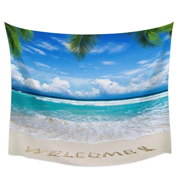 

Beach Palm Trees White Clouds Ocean Waves Tapestry Wall Hanging Picnic Yoga Mat Living Room Bedroom Dormitory Wall Decoration