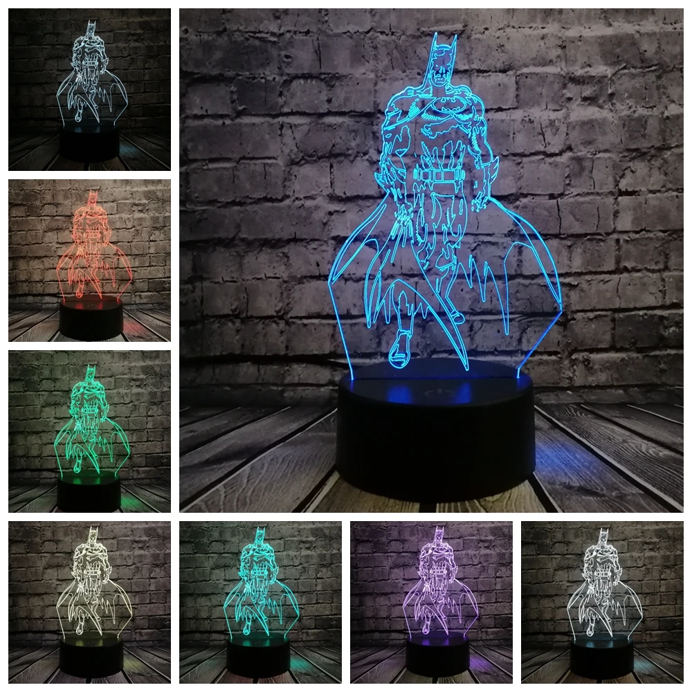 Новинка, маска Бэтмена, 3D светодиодный светильник, ночник, многоцветный, RGB Лампочка, светильник, декоративный подарок, мультяшная фигурка, USB игрушки, светильник