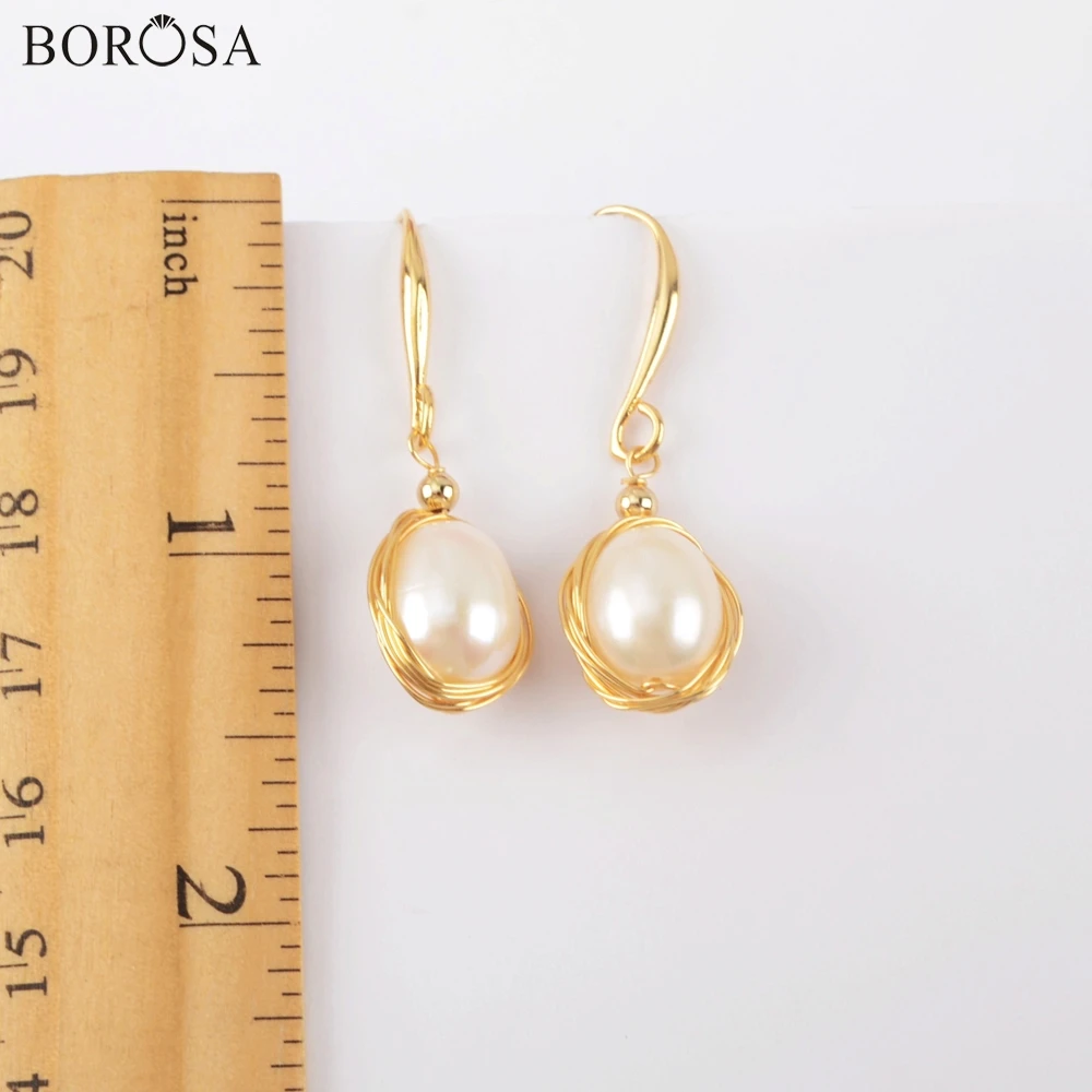 BOROSA 3 пары Золотая проволока обёрточная Геометрическая нерегулярная пресноводная жемчужина простые Подвесные серьги из натурального жемчуга вечерние подарок WX1216