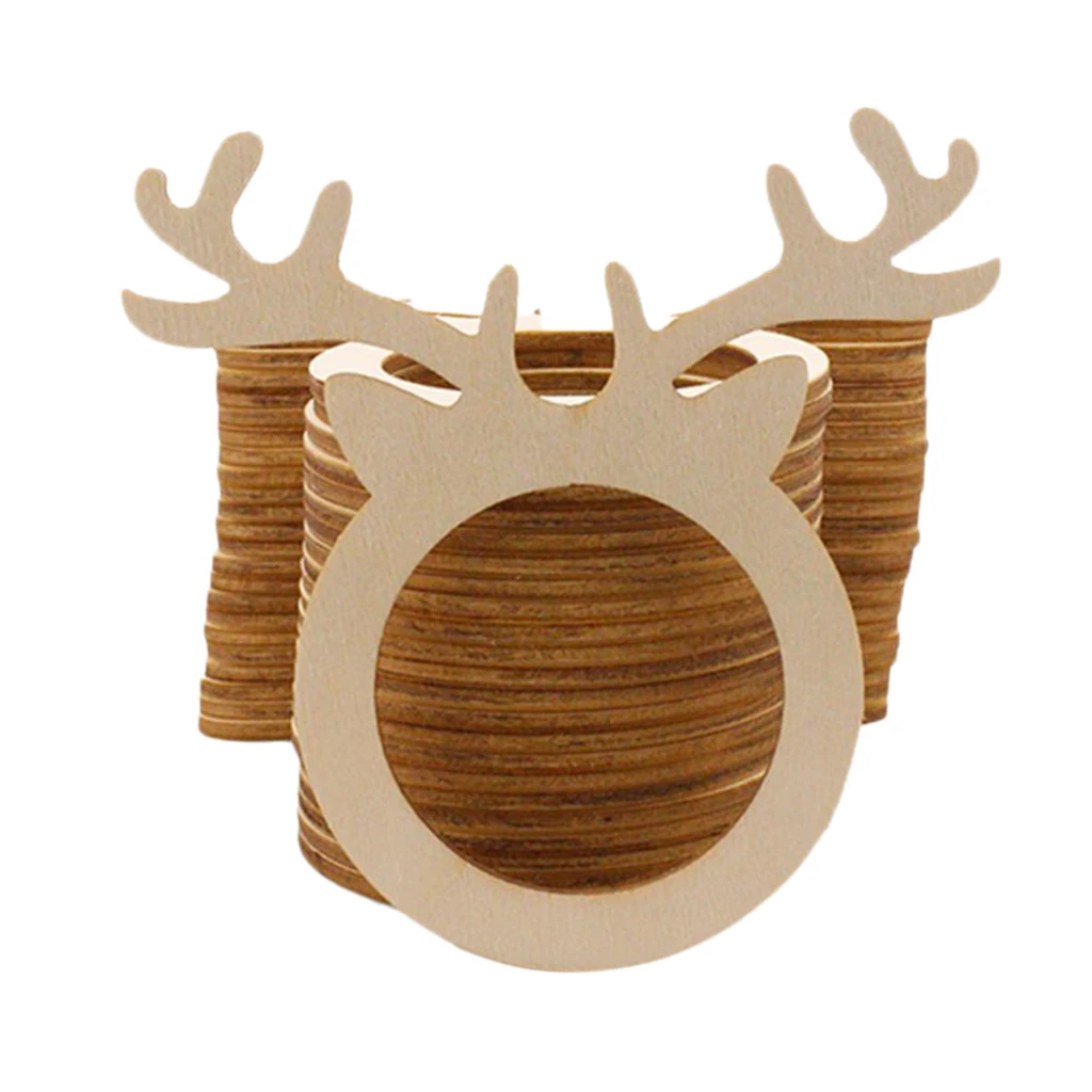 10pcs Wooden Deer Head Napkin Holder Rings F/ Banquet Christmas Luncheons