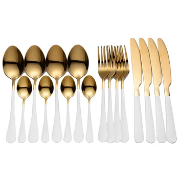 

16PCS Cutlery Western White Gold Dinnerware Set Tableware Golden Knife Fork Spoon Set Gift Box Stainless Steel Cutlery Set Black