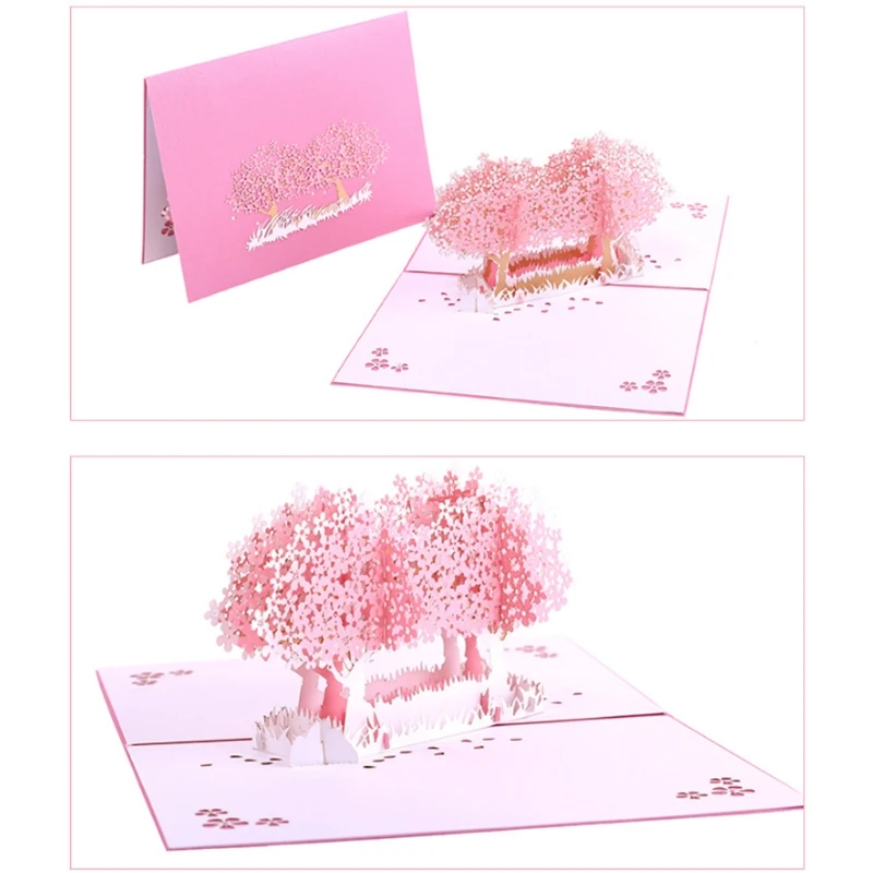  Cherry Blossom Greeting Card Handmade Birthday Wedding Invitation 3D Pop Up Card E65B - 4.00027E+12