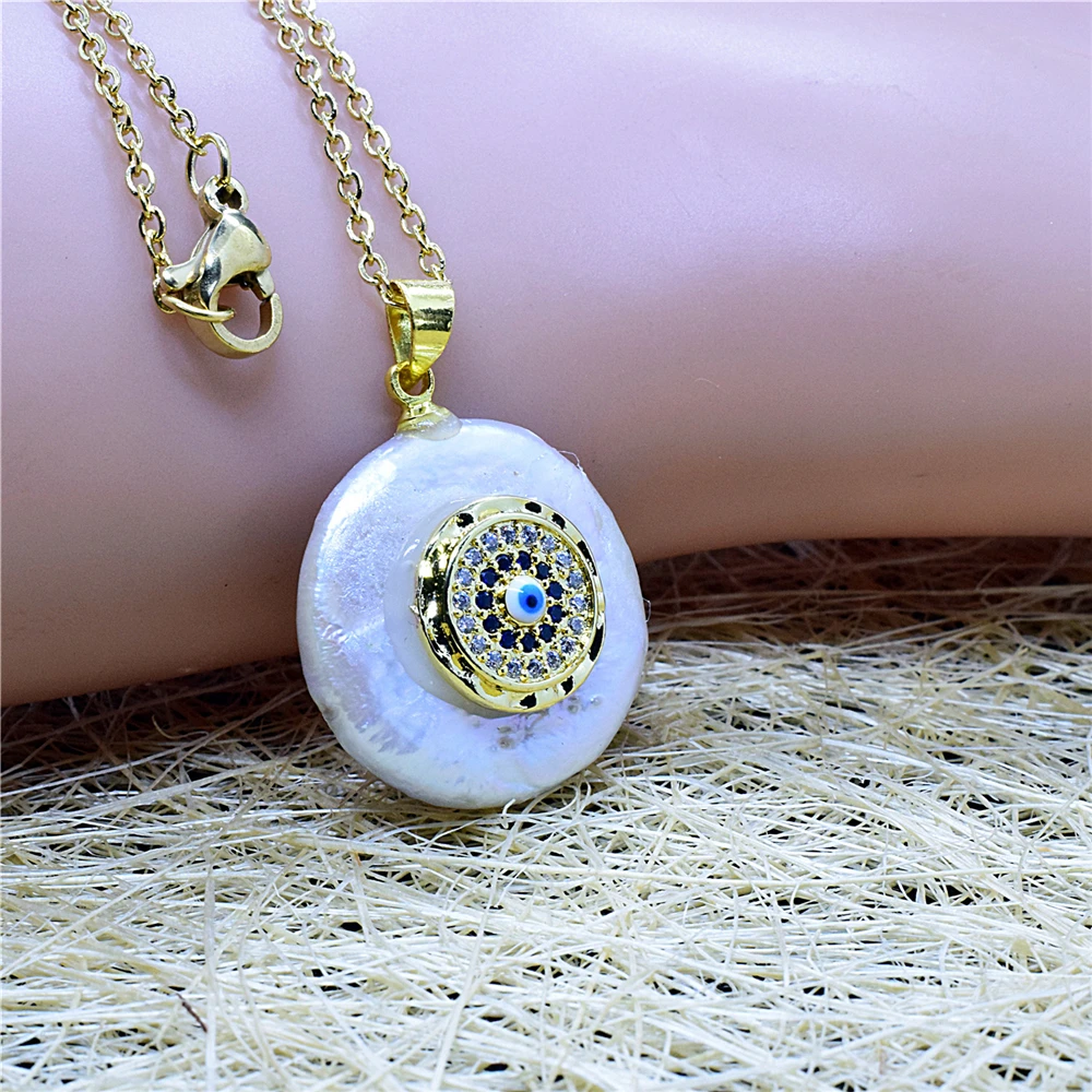 

Love/Eye/ 26 Models CZ 18mm Irregular Pearl Pendant Necklaces Golden Chain Charm Multi Color Zircon Necklace for Women Female