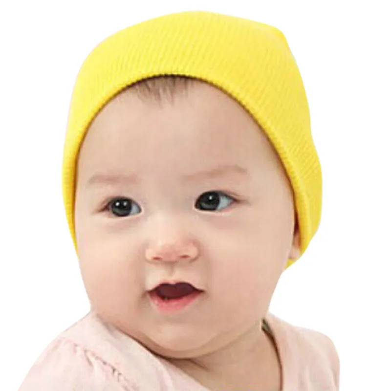Yellow Шапка для малышей, Лидер продаж, детская шапочка, мягкая шапка для мальчиков и девочек, детская зимняя теплая вязаная шапка, однотонная шапка, Gorras De Invierno O23 - Цвет: Yellow