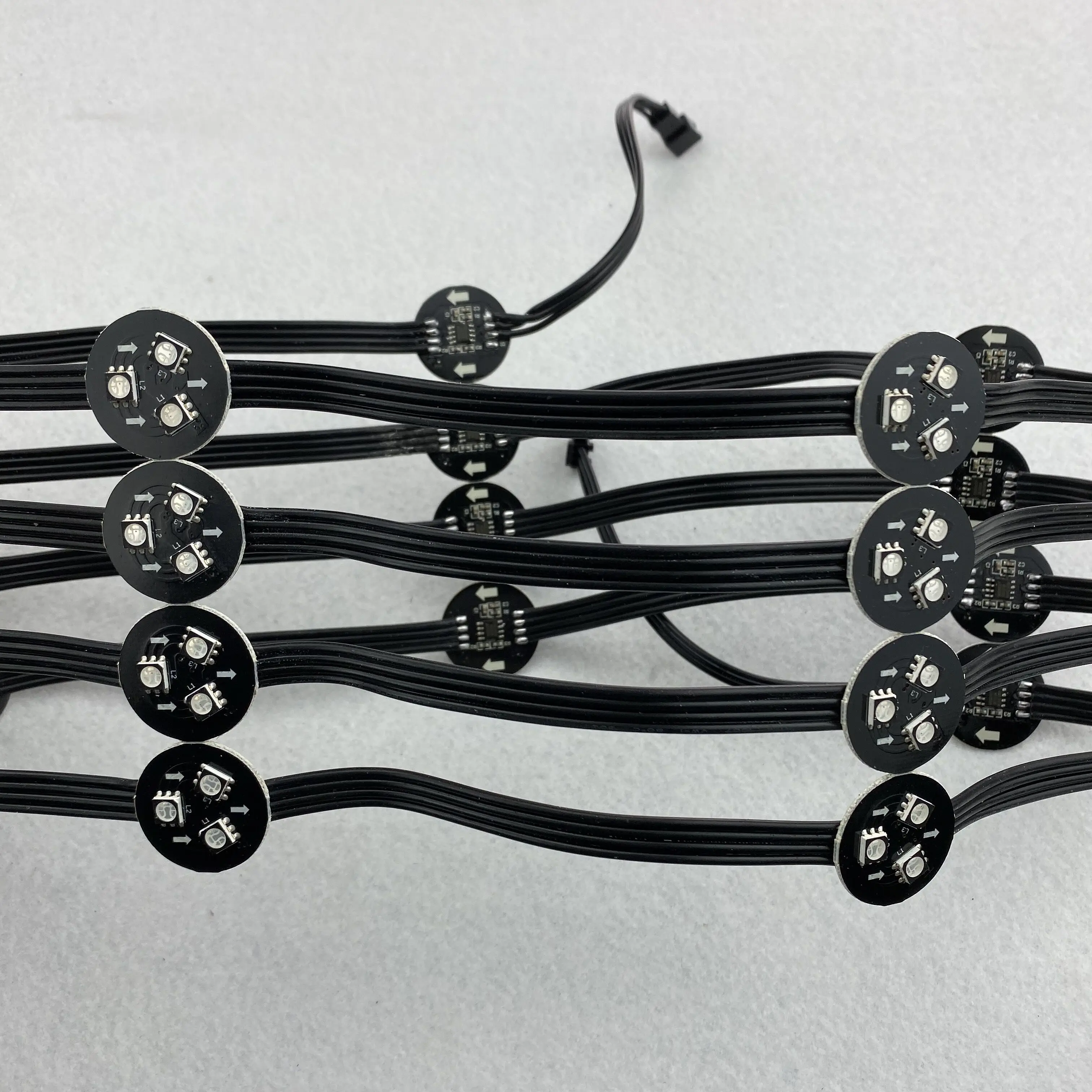 DC12V 20 Pixels/set 26mm PCBA(3LEDs/0.72W)WS2818 Addressable Pixel Light;;IP20 Black Wire Black PCB,10cm/15cm/20cm Wire Spacing