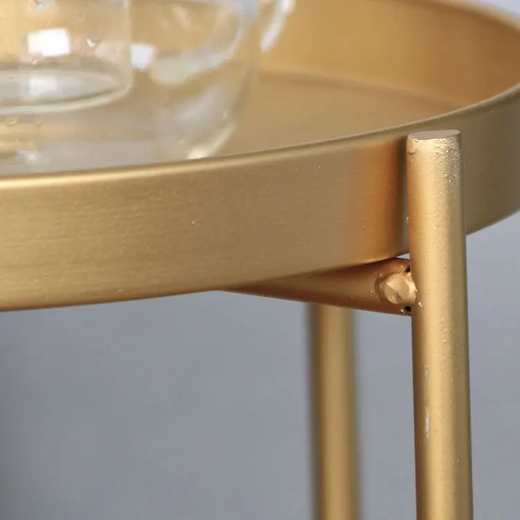 Luxury Round Metal Iron White Black Yellow Gold 2 Layers Folding Coffee Table for Living Room Bedroom