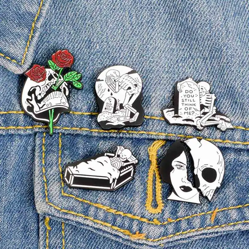 

Gothic Split Face Pins Flower Face Lapel Pins Four Eyes Enamel Pin Halloween Lapel pins Weird Badges