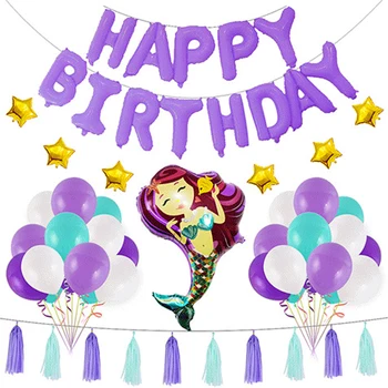 

Mermaid Party Decorations Foil Balloons Happy Birthday Party Backdrop Banner Balloon Baby Shower Girl Letter Balloons Globos