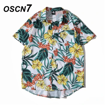 

OSCN7 Casual Cloud Printed Short Sleeve Shirt Men Street 2020 Hawaii Beach Oversize Women Fashion Harujuku Shirts for Men 2058