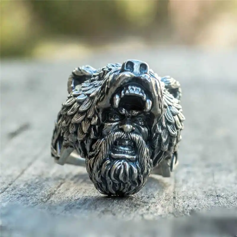 Кольцо Warrior Biker Punk мужское из нержавеющей стали с медведем в винтажном готическом