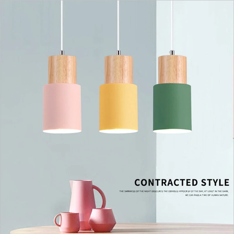 

Nordic pendant light wood modern light led E27 black cord lamp bedroom bedside restaurant kitchen pendant lights hanging lamps