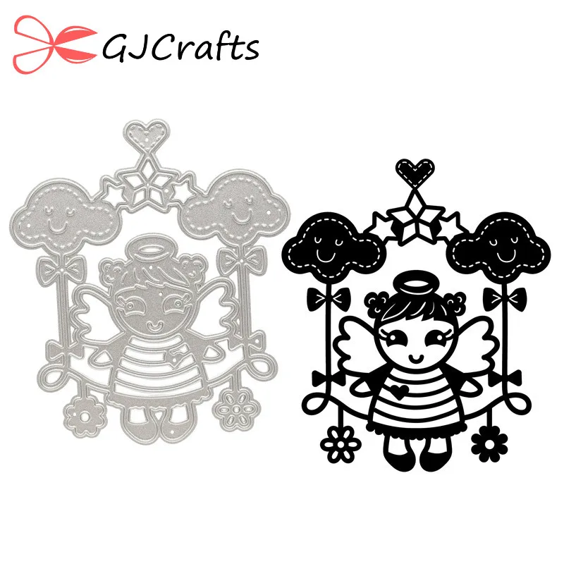 

GJCrafts Girl on Cloud Swing Metal Cutting Dies Embossing Stencil Scrapbook Angel Baby Template Punch Paper Crafts New