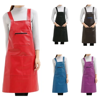 

Lady Men Leather High-Grade Barber Apron for Cooking Baking Restaurant Women PU Waterproof Pinafore Home Tools