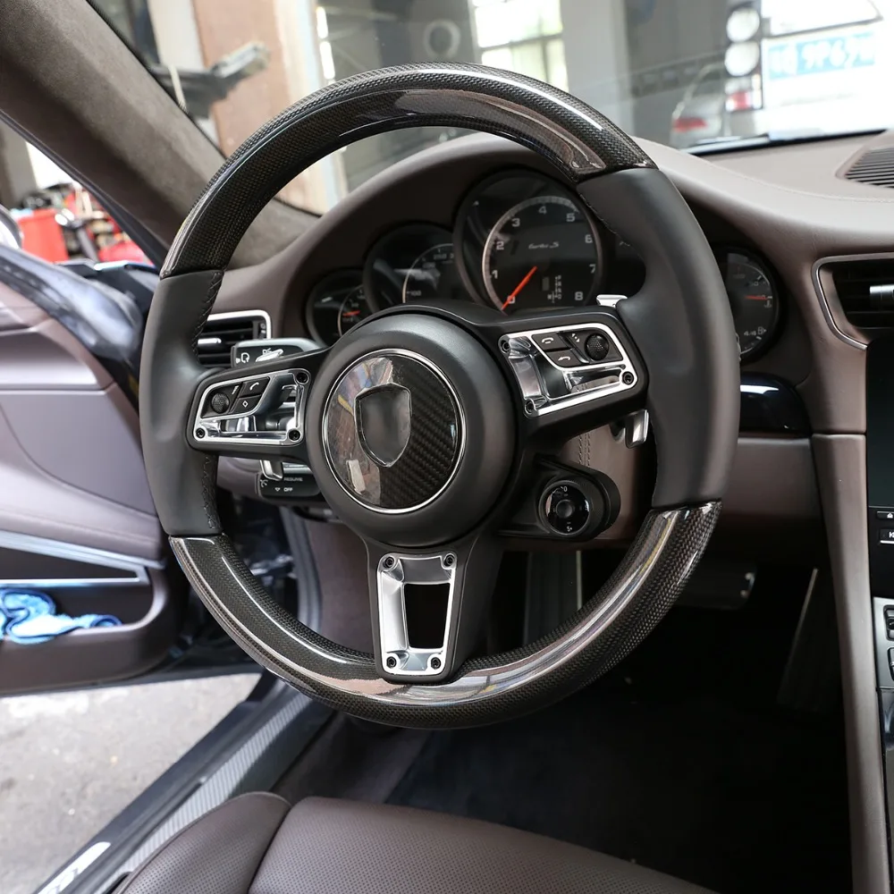 Настоящее углеродное волокно для Porsche 911 718 Cayenne Macan машина Panamera рулевое колесо декоративная панель Крышка отделка Аксессуары