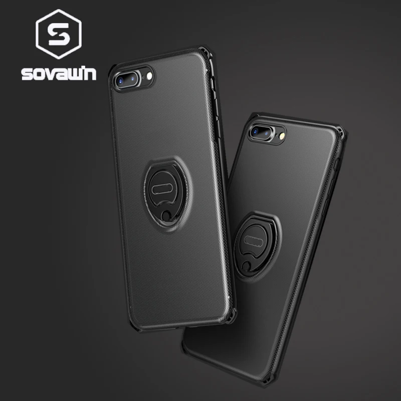 

SOVAWIN 1Pcs Phone Case Translucent Ring Bracket Shell Magnetic Ring Bracket Anti-drop TPU Back Shell For IPhone 7 8Plus Case