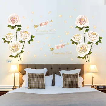 

Romantic White Rose Flower Wall Stickers DIY Petal Home Decoration Bedroom Living Room Self adhesive Wardrobe Mural Decals