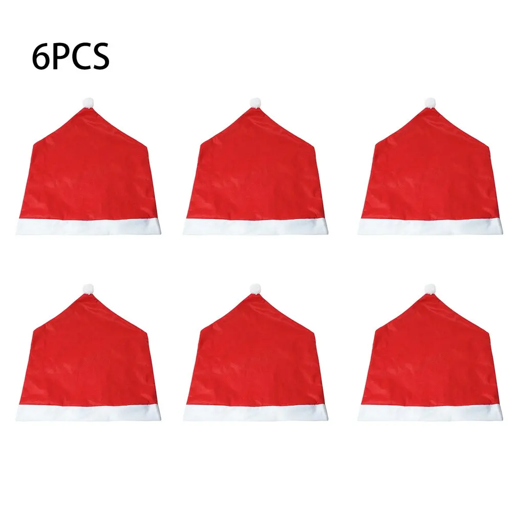 

6Pcs Christmas Chair Cover Santa Claus Cap Chaircase Dinner Party Red Hat Chair Covering Christmas Decoration Home Ornament